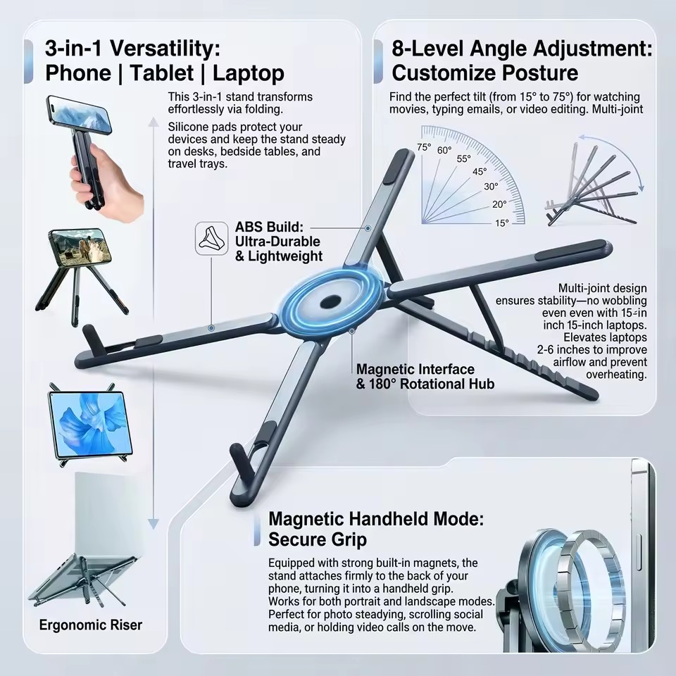 Laptop Extra Accessories - Penyangga Ponsel Magnetik Portabel & Tongkat