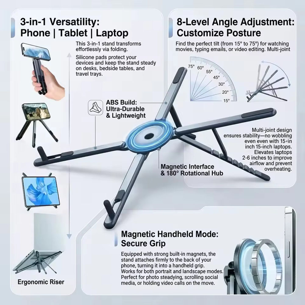 Laptop Extra Accessories - Penyangga Ponsel Magnetik Portabel & Tongkat
